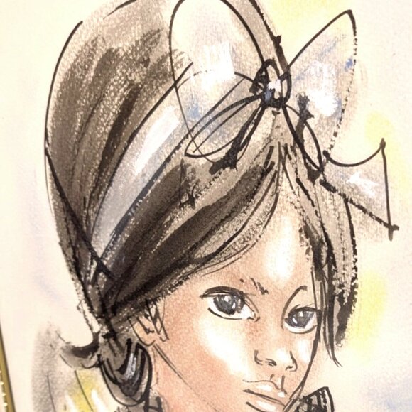 Vtg 60s Elena Castellanos Original Watercolor Portrait Signed and Dated 13.5x20" - Picture 3 of 6